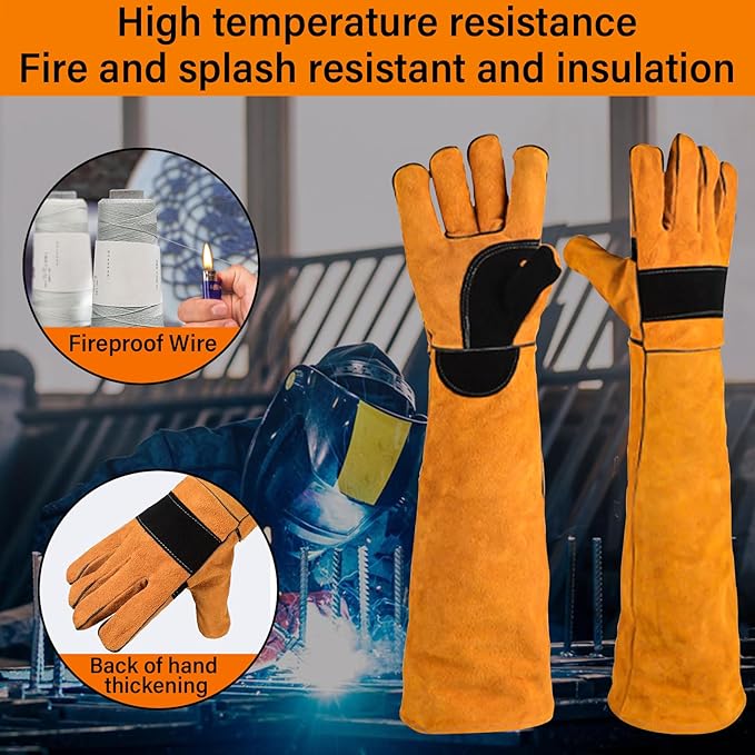 Animal Handing Gloves Bite Proof,Leather Welding Gloves,Multipurpose Puncture Proof Glove for Dog,Cat,Reptile,Snake