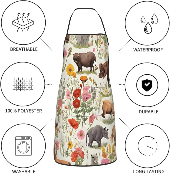 Premium Soft Water-Resistant Apron For Cooking, Gardening, Bbq, Farm Animal Aprons For Men Women, Unisex Adjustable Waist Work Bib Chef Apron For Kitchen, Cafe, With Pocket