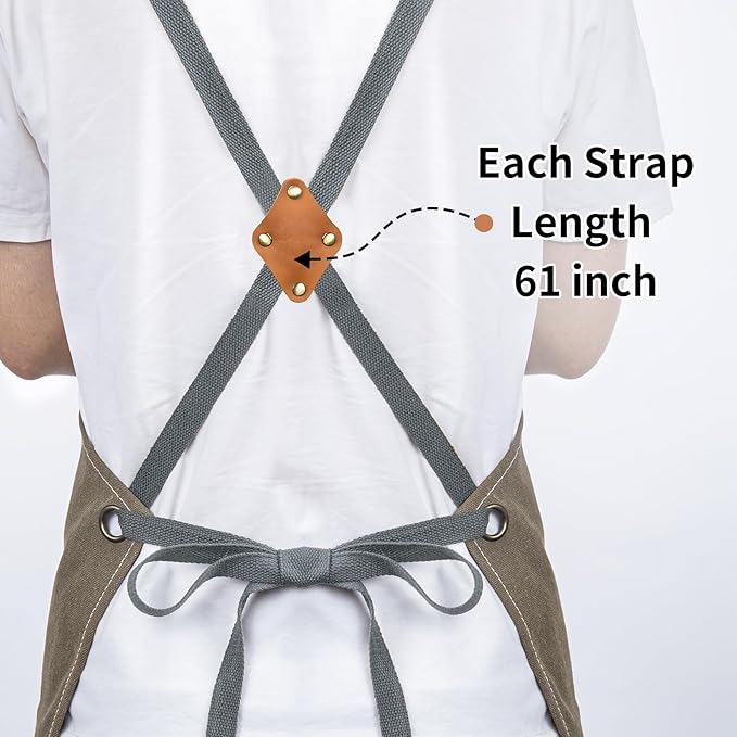 AOLEBA Aprons for Men & Women,Canvas Chef Apron with Cross Back Adjustable,For Kitchen, Garden, Cafe, Gifts for Dad Father Men, M-XXL (Grey Brown)