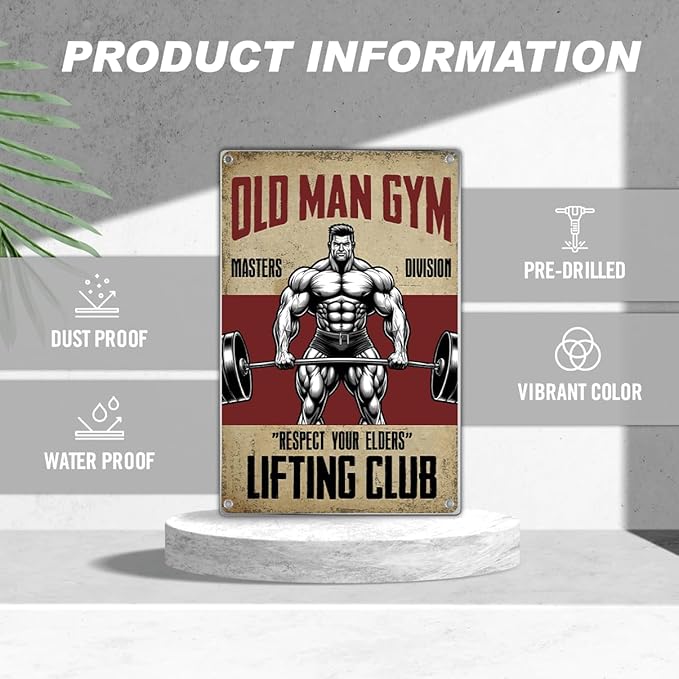 Old Man Gym Metal Sign For Home Wall Decor Masters Division Respect Your Elders Lifting Club Vintage Poster Art Fitness And Weightlifting Enthusiasts 8 x 12 Inch