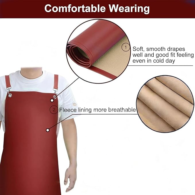 2 Pack Heavy Duty Vinyl Dishwasher Apron Adjustable Cross Back Strap for Dishwasher, Butcher, Dog Grooming, Chemical Resistant, 43" Long Thicker Apron Red