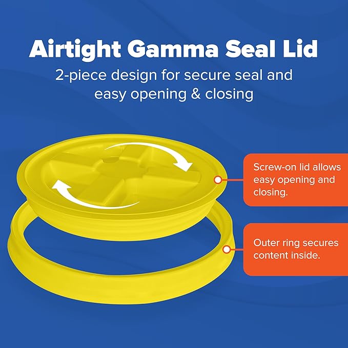 ePackageSupply 5 Gallon White Bucket with Yellow Gamma Seal Screw on Airtight Lid | Made in USA | Food Grade | Heavy-Duty HPDE Plastic | Durable 90 Mil Pail | Easy Stack and Store | BPA Free (3 Count)