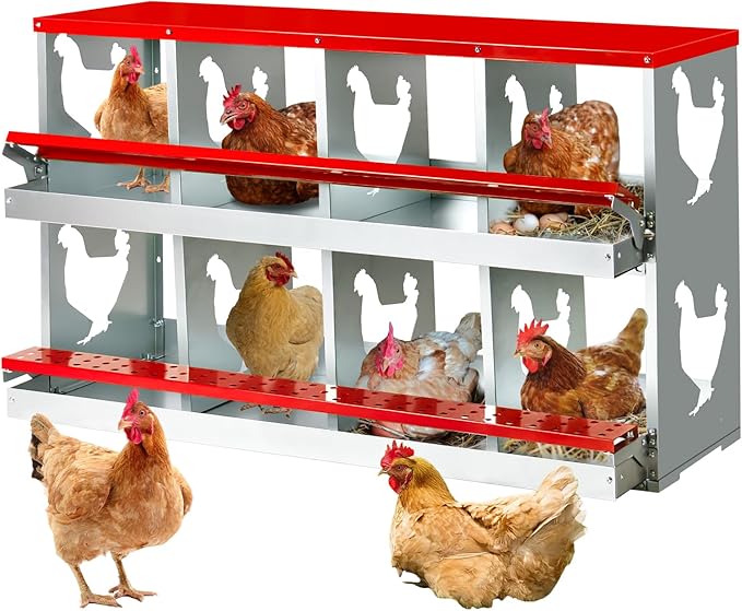 Chicken Nesting Box for Laying Eggs,Wall-Mountable Chicken Coop Nesting Boxes,8 Hole Roll Away Nesting Boxes,with Large Vented Holes,for Chickens,Ducks,Large Egg Laying Boxes (Red 8 Hole)