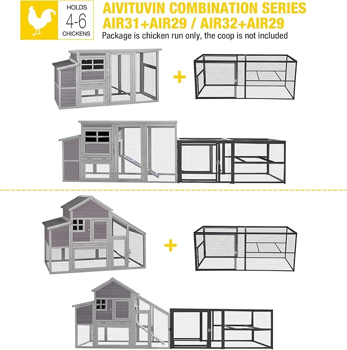 Aivituvin Chicken Run Chicken Coop Expansion Pen 71in,Outdoor Enclosure Playpen for Chicken, Rabbit, Duck, Cats, Chicken Run Only (Black, AIR29)