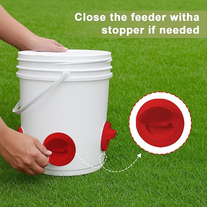 No-Waste Automatic Chicken Feeder – Gravity Feed Port Kit for Buckets & Barrels, Reduces Feed Spillage, Outdoor Poultry Feeder DIY Farm Supply
