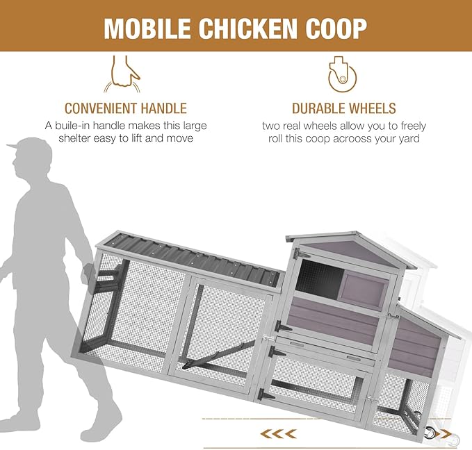 Mobile Chicken Coop with Nesting Box, Outdoor Hen House Poultry Cage with Casters X-Large