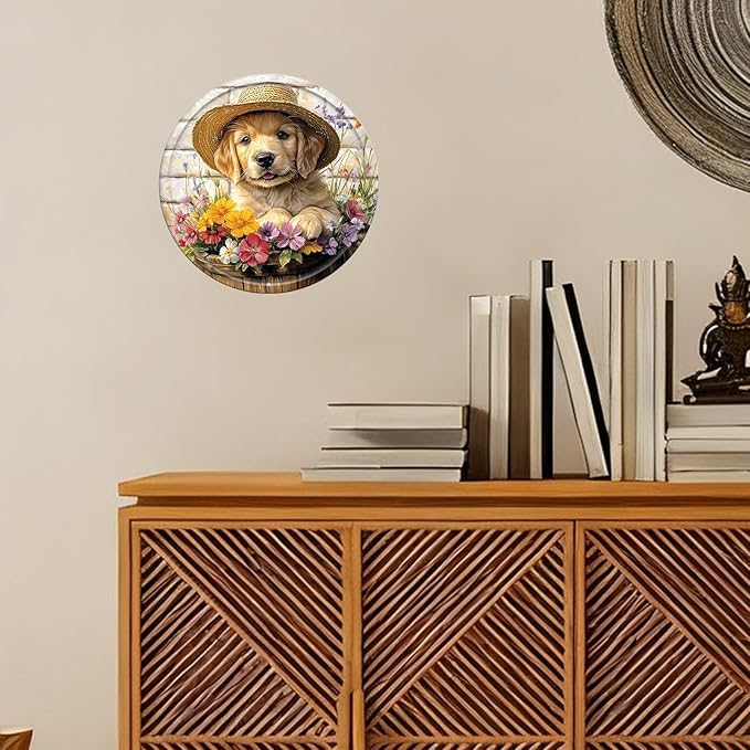 Labrador Round Metal Tin Sign Wreath Vintage Dog Wall Art Decor for Home Garden Yard Decor 12x12inch