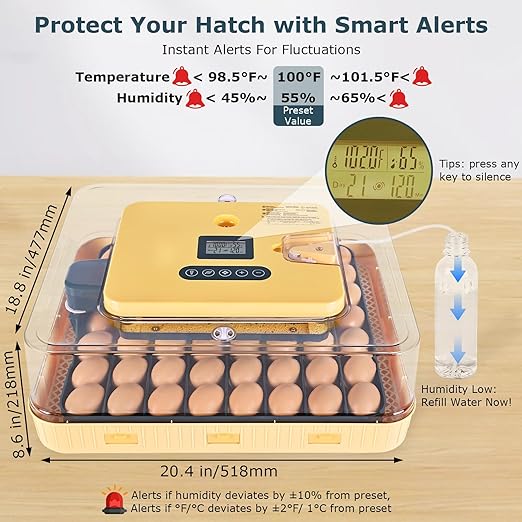 Incubators for Hatching Eggs, 56 Eggs Incubator with Egg Candler, Auto Egg Turner, Temp & Humidity Control, Hatch Day, 360° Viewing for Chicken, Duck, Quail Eggs, Ideal for Farm, School and Lab