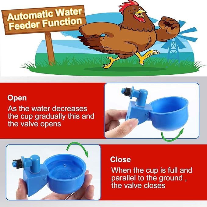 Tanlade 12 Packs Chicken Waterer Chicken Feeder, Automatic Waterer Kit for Poultry Duck Goose Turkey Bunny (Red,Blue)