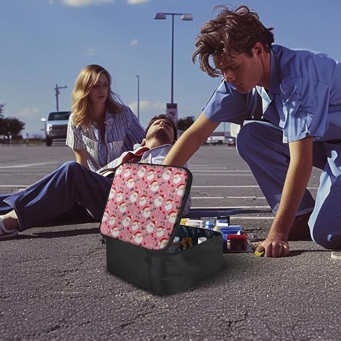 Rnyleeg Pink First Aid Kit Empty First Aid Bag for Home Christmas Santa Medical Kit for College Dorm Cute Portable Emergency Trauma Kit