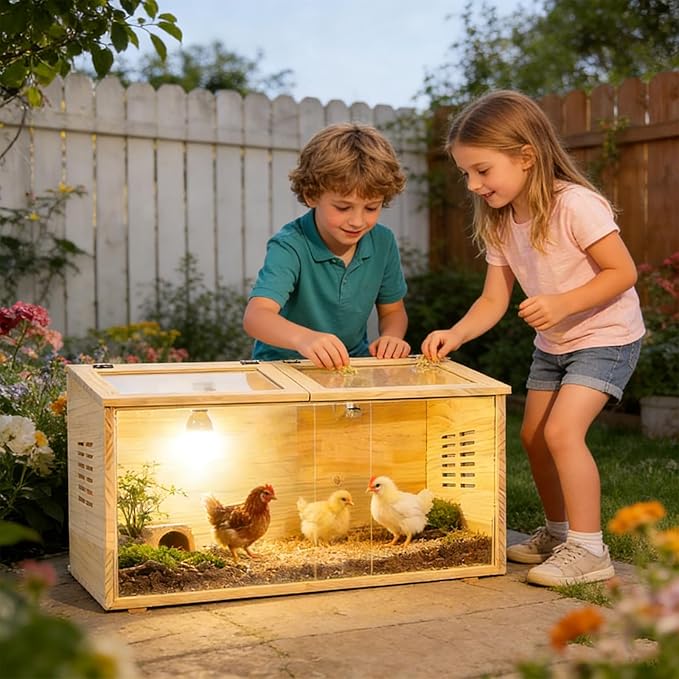 Brooder Box for Chicks,with Sliding Door,Table Legs,2 Types of Thermometer with Heat Lamp Set Suitable for Chicks/Duck/Parrot/Hamster (40"×15.7"×15.7")