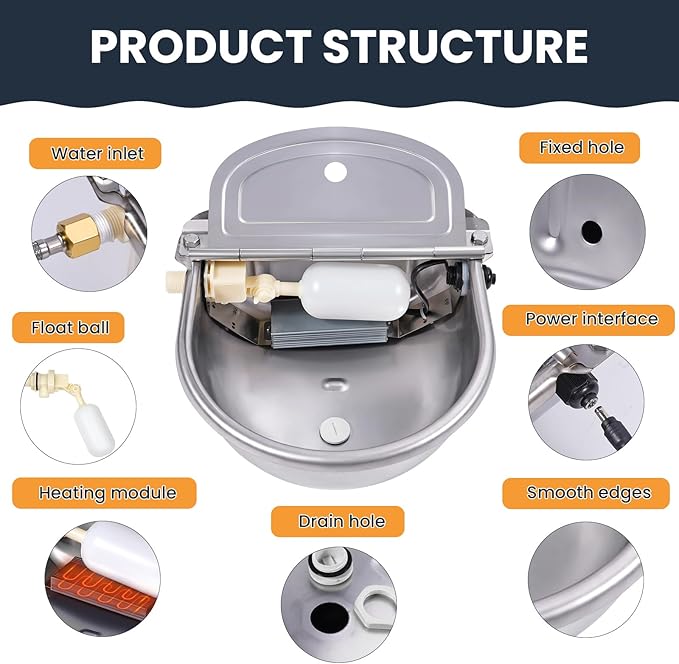 Heated Automatic Water Bowl for Dogs and Chicken, 24V Pet Thermal-Bowl with Float Valve Heated Automatic Waterer for Large Dogs Livestock Poultry