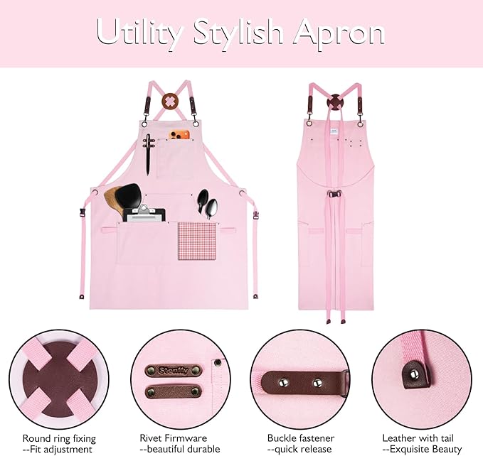 10 Pack Kitchen Aprons, Work Apron, Canvas, Multiple Pockets, Gardening, Painting, BBQ, Artist, Carpenter, Sizes M to XXL, Pink