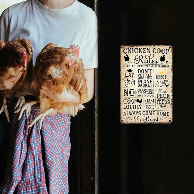 Funny Chicken Coop Metal Signs-Metal Sign Chicken Coop Accessories Posters Wall Art for Farmhouse Kitchen Home Decor 8x12inch