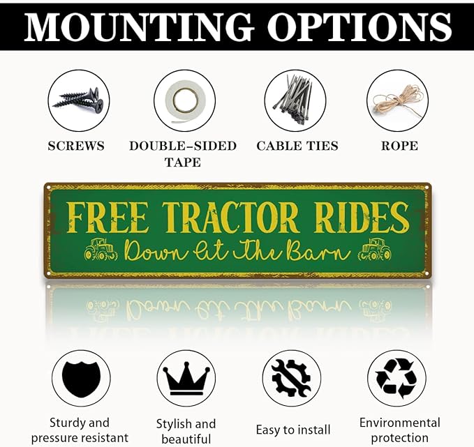 Free Tractor Rides Sign, Rusty Metal Tin Signs 15.8x4 inches, Ranch Decor, Farm Yard Decor, Barn Decors for Outdoor, Vintage Wall Decoration, Premium Quality Metal Aluminum Sign