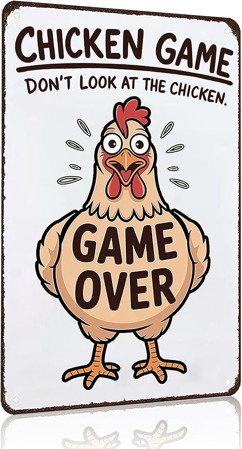 Funny Chicken Game Don't Look At The Chicken Vintage Tin Sign for Home Farm Chicken-Coop Kitchen Garden Yard Decor 8X12 Inch (3937)