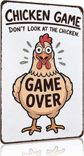 Funny Chicken Game Don't Look At The Chicken Vintage Tin Sign for Home Farm Chicken-Coop Kitchen Garden Yard Decor 8X12 Inch (3937)