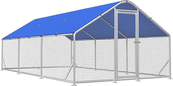 Large Metal Chicken Coop with Hexagonal Chicken Wire, Chicken Coop Run Pen for Yard with Waterproof Cover, Outdoor Large Walk-in Chicken Coops for 30 Chickens Duck Pen House Cage Run