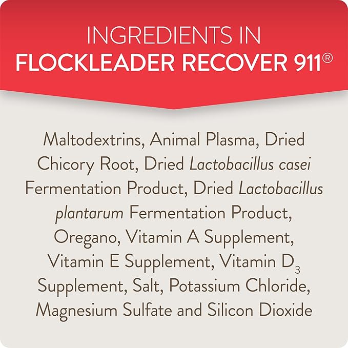 Recover 911, Severe Stress Probiotic Water Supplement for Chickens with Electrolytes, Prebiotics & Oregano, Molting, Extreme Weather, and Predator Attack Support, 8 oz (Pack of 2)