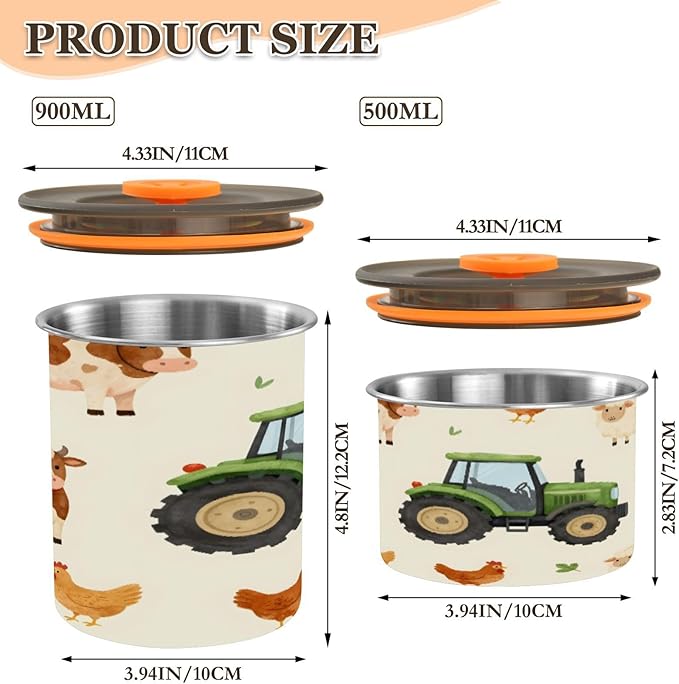 Farm Animals Cartoon Tractor Coffee Canister 30oz Stainless Steel Airtight Food Storage Container with Lid for Beans/Cereal Preserval