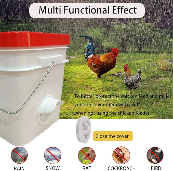 MAFONE DIY Chicken Feeder No Waste,Mess Cups Kit for Gravity Automatic Chickens Bucket Feeder Fit for Buckets, Barrels, Bins,Troughs,Rain Proof Poultry Feeder Port(4 White Ports,1 Hole Saw)