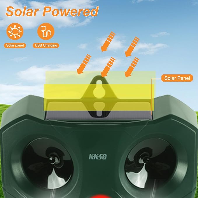 2025 Solar Ultrasonic Animal Repellent Outdoor Indoor, Waterproof Motion-Activated Deterrent Repel Deer Cat Dog Bird Rabbit Squirrels Raccoon Skunk Coyote with Flash Lights for Garden Yard Farm