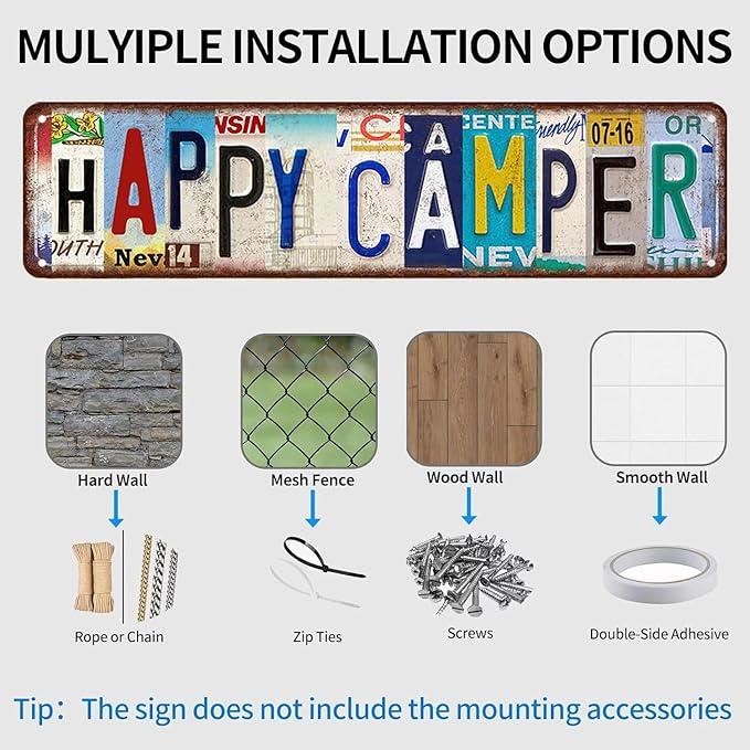 Happy Camper Sign Vintage Metal Tin Signs Funny Happy Camper Decor Camping Accessories For Rv Camping Street Signs Camper Decorations 4x 16 Inches
