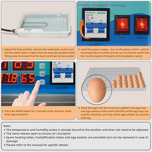 XKV 264 Egg Incubator with Automatic Egg Turning,Temperature Control and Humidity Control,Hatching Eggs,Chicken,Ducks,Poultry,Industrial Brooding Machine Chicken Incubator for Farm,Lab,Home,Indoor