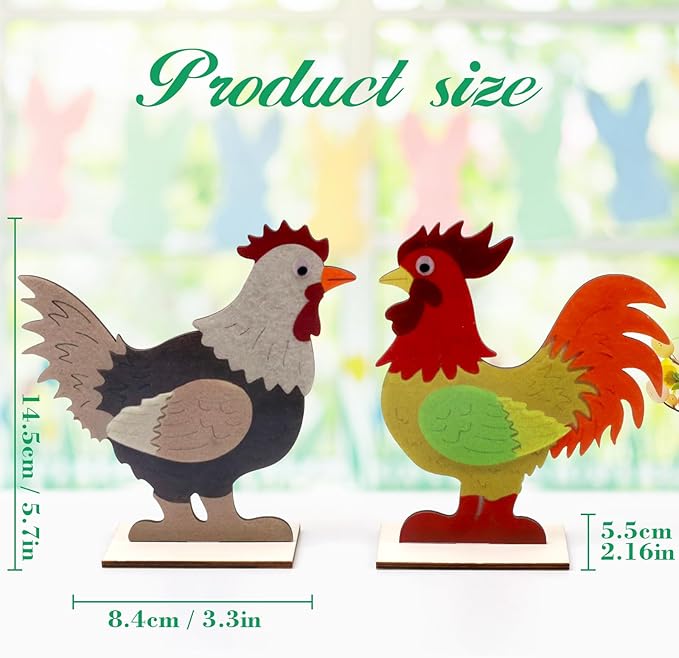 2pcs Easter Chicken Decoration for Home Farmhouse Rooster Decor Chicken Party Decoration Wooden Sign Wood Cutout Ornament Hen Craft Table Kitchen Garden Tiered Tray