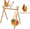Chicken Perch & Swing Set for Coops, Wooden Roosting Bars with Feeding Net, Easy Assemble Chicken Coop Accessories for Backyard Poultry