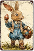 YoyaVex Bunny Metal Sign Vintage Easter Design With Decorative Eggs Rustic Wall Decor For Indoor Outdoor Use In Home Garden 8X12Inch