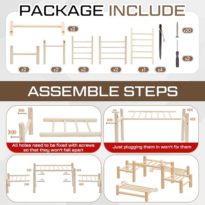 Leinuosen 5 Ladder Large Chicken Perch Ladder for Coop & Brooder Pine Wood Chick Roosting Bars with 4 Black Camping Nails, Poultry Jungle Gym Accessories