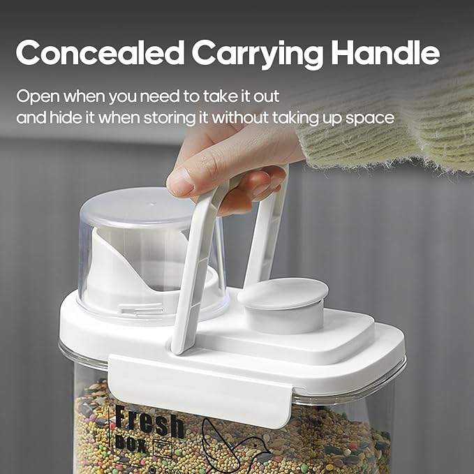 3 Qt/2.8 L Bird Seed Storage Container with Lids Airtight Measuring Cup, Bird Seed Dispenser Pet Food Container Are Used to Store Bird Food, Chicken Feed BPA Free (2.8L, White)