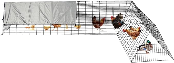Modular Metal Chicken Tractor – 118" L Portable Chicken Run with Corner Frames, Waterproof Cover & Ground Stakes – Outdoor Duck Cage, Rabbit Run, Chicken Tunnels for Yard & Garden