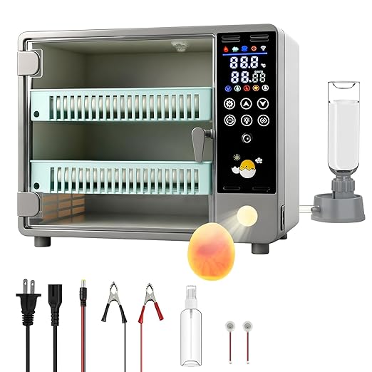 24 Egg Incubator, Automatic Egg Turner Hatching Machine with Candling Light Auto Water & Automatic Temperature & Humidity Control | Adjustable Egg Tray for Chicken Duck Quail Pigeon