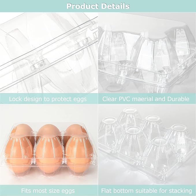 DAJAVE 100 Pack Plastic Egg Cartons Bulk, 2x3 Egg Holders Style Holds up for 6 Eggs, Half Dozen Egg Carton for Family, Pasture, Farm Markets Display(Medium)
