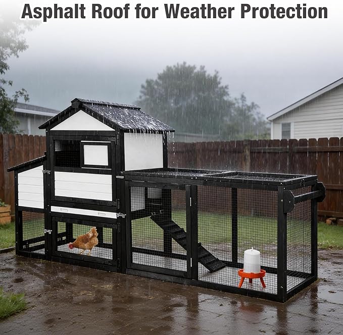 Mobile Chicken Coop Wooden with Wheels, Expandable Outdoor Chicken Tractor with Nesting Box & Pull-Out Tray, Easy-Clean Poultry Coop for 2–3 Chickens & Ducks
