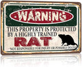 Vintage Rat Metal Sign， Warning this property is protected bY a highly trained Rat Sign Funny Tin Signs 12x8 Inch