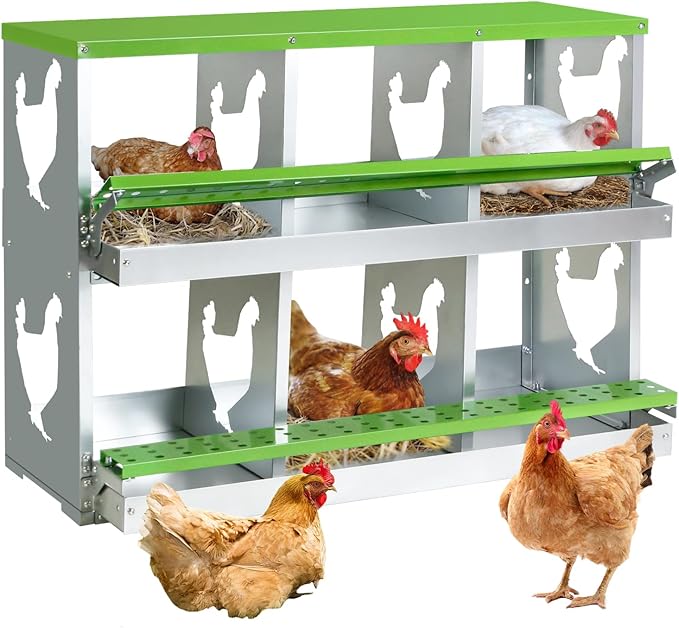 Chicken Nesting Box for Laying Eggs,6 Hole Roll Away Nesting Boxes,Chicken Laying Boxes with Large Vented Holes,Wall-Mountable Chicken Coop Nesting Boxes,Metal Laying Boxes for Hens,Ducks(Green)