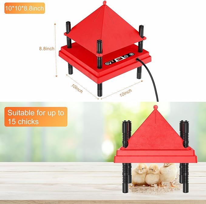 Brooder Plate for Chicks with Anti-Roost Cone, Chick Brooder Heater Red 10" x 10" with Digital Display Temperature Control