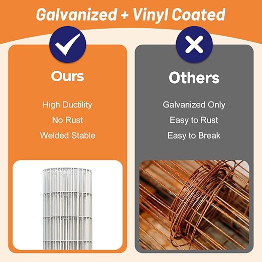 15GA 6'*50' Welded Wire Mesh, Metal Fencing Wire Mesh 2'' X 4'', for Dog Boundary Fence Roll Outdoor Animal Barrier Fence and Garden Plant Vegetable Protection