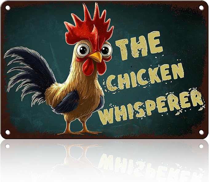 Vintage The Chicken Whisperer Metal Sign Fun Chicken Tin Sign Farm Chicken Coop Metal Poster Home Kitchen Farmhourse Coffee Bathroom Art Wall Decor 12x16 Inch