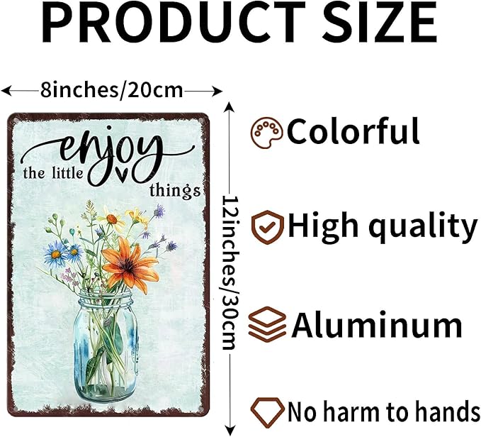 Metal Signs Enjoy The Little Things Fresh Flowers Sign Retro Metal Tin Sign for Home Office Farmhouse Bar Cafe Garden Outdoor Wall Decor 12x8 Inch