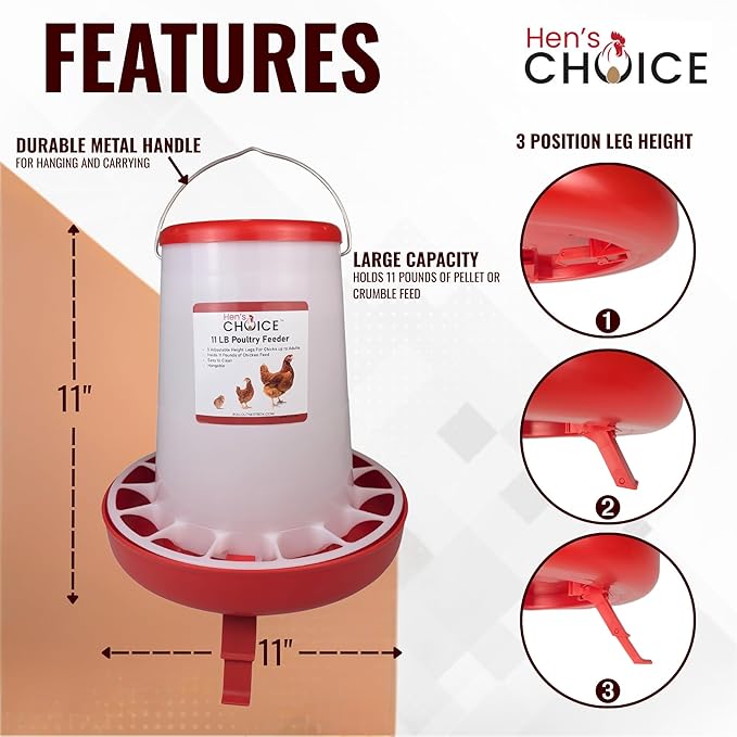 Hen's Choice Chicken Feeder and Waterer Set, 11 lb Feed Capacity, 2.1 Gallon Water Capacity, Adjustable Height (Green)