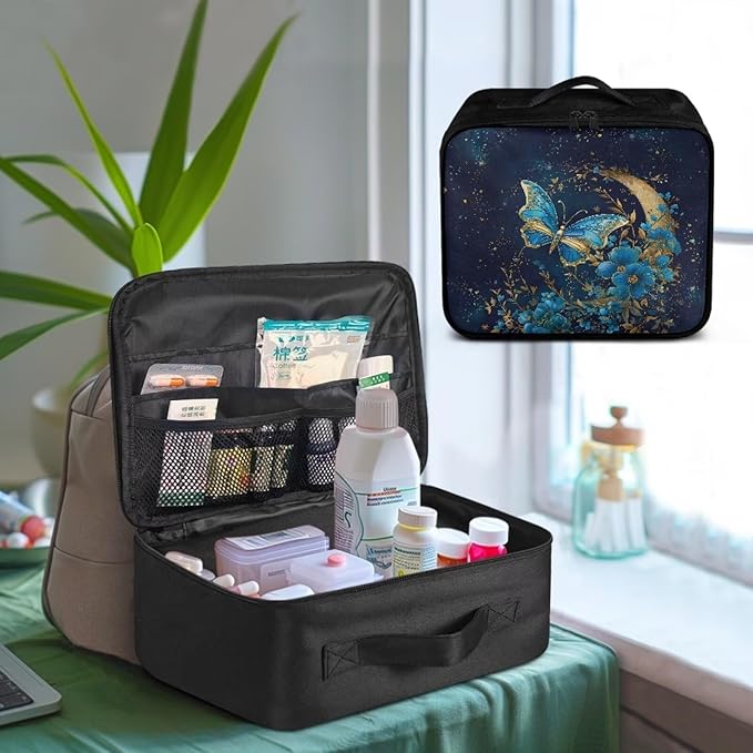 Rnyleeg Portable First Aid Kit College Medical Kit for Dorm Emergency Medical Trauma Bag Home Car Camping Hiking First Aid Bag Empty Floral Butterfly Moon Print
