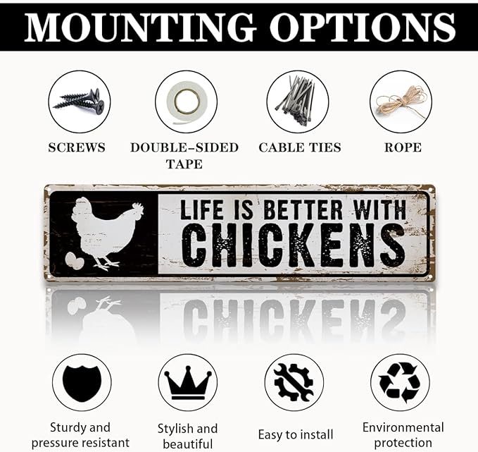 Farm Decor, Life is Better with Chickens Sign 15.8x4 inches, Funny Chicken Coop Decor, Chicken Lover Home Decors, Retro Aluminum Sign for Home Garden Outdoor Yard Farmhouse, Vintage Wall Plaque