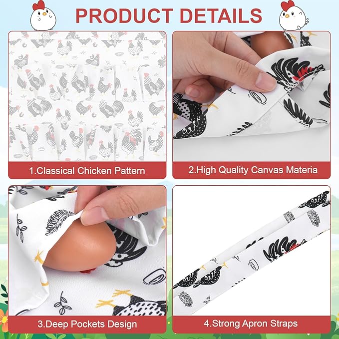 Egg Collecting Apron and Basket, 12 Pouches Chicken Egg Apron with 7 Pouches Basket, Aprons for Fresh Eggs for Chicken, Duck, Goose, Bird, Various Poultry Collection