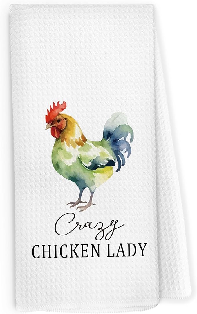 Crazy Chicken Lady Kitchen Dish Towels 16x24 Inch, Funny Gifts for Chicken Lover Mom, Sarcastic Green Mama Decorative Hand Tea Towels for Farmhouse Home