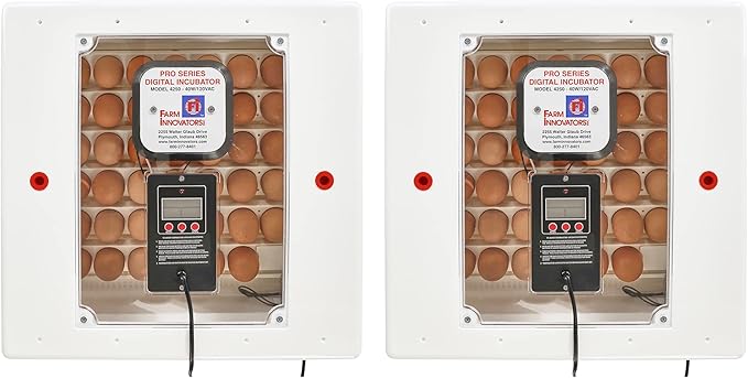 Farm Innovators 4250 Heated Digital Circulated Air Incubator (encubadora para huevos) w/Automatic Egg Turner for Improved Egg Hatching, White (2 Pack)