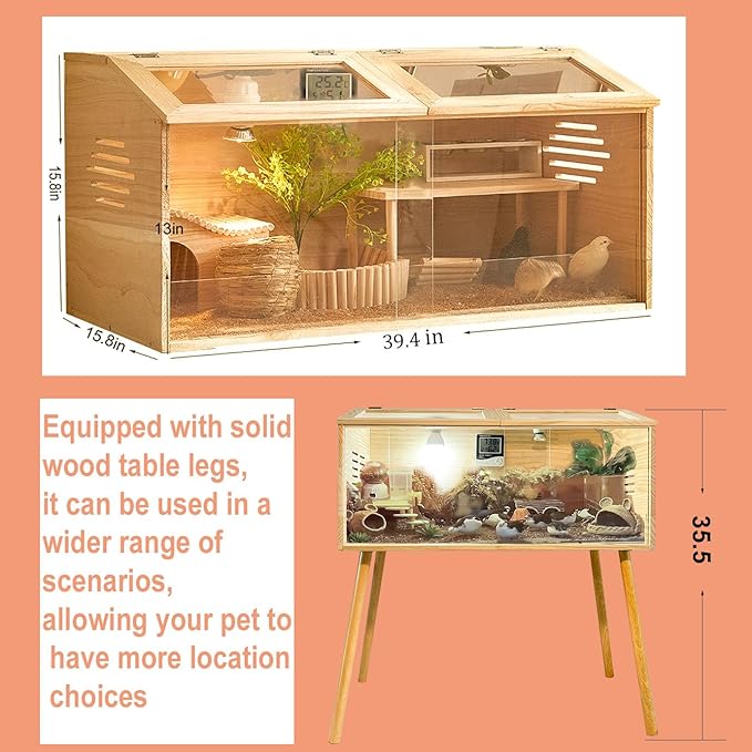 Brooder Box for Chicks,Quail brooder Box,with Sliding Door,Table Legs,2 Types of Thermometer with Heat Lamp Set Suitable for Chicks/Duck/Parrot/Hamster (Upgraded Version 40"×15.7"×15.7")